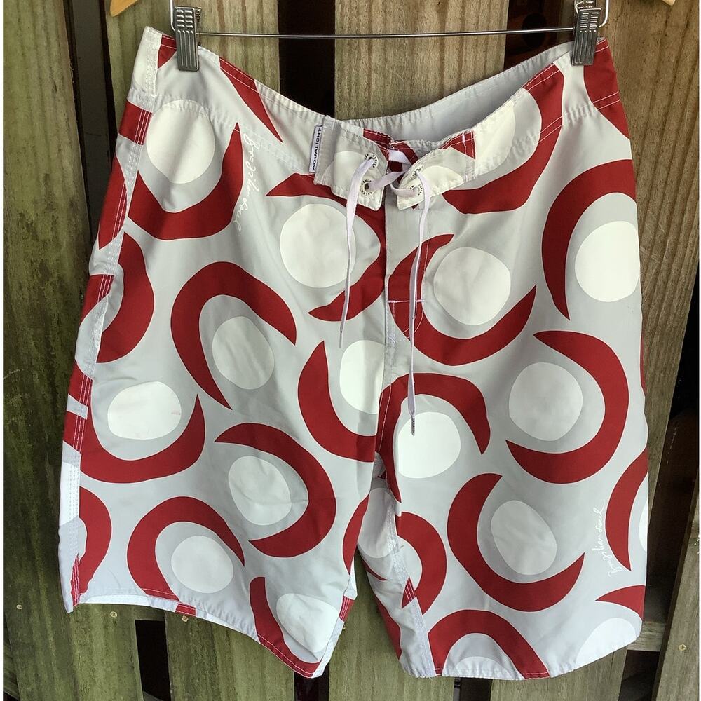 Osklen Brazilian Soul AquaLight Luxury Surf Shorts 44 Red White (36" Waist)
